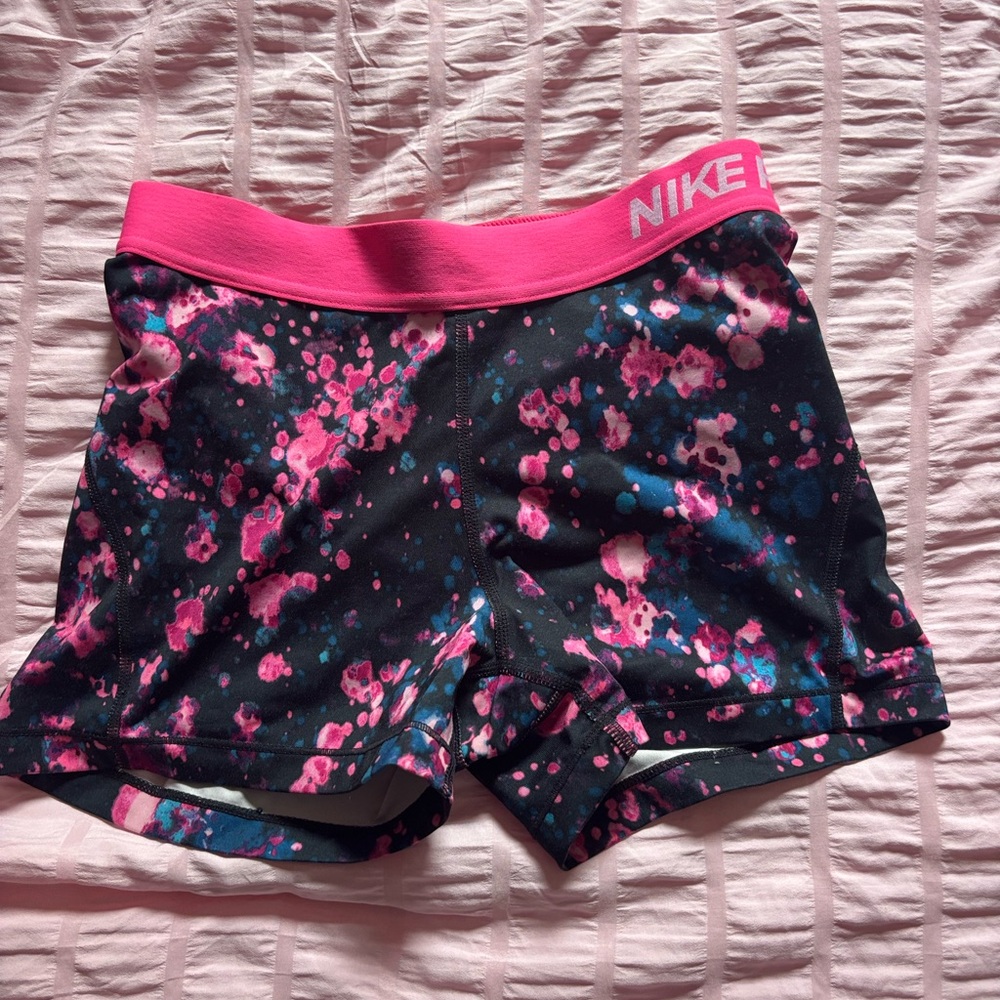 Nike Women's Floral Pink and Black Athletic Shorts